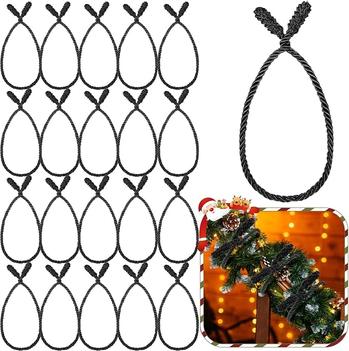 Zhengmy 20 Pcs 25 Inch Extra Long Christmas Garland Ties Christmas Decorative Twist Ties for Banister Reusable Flexible Twist for Holiday Xmas Home Decorations Craft Wrapping (Black)