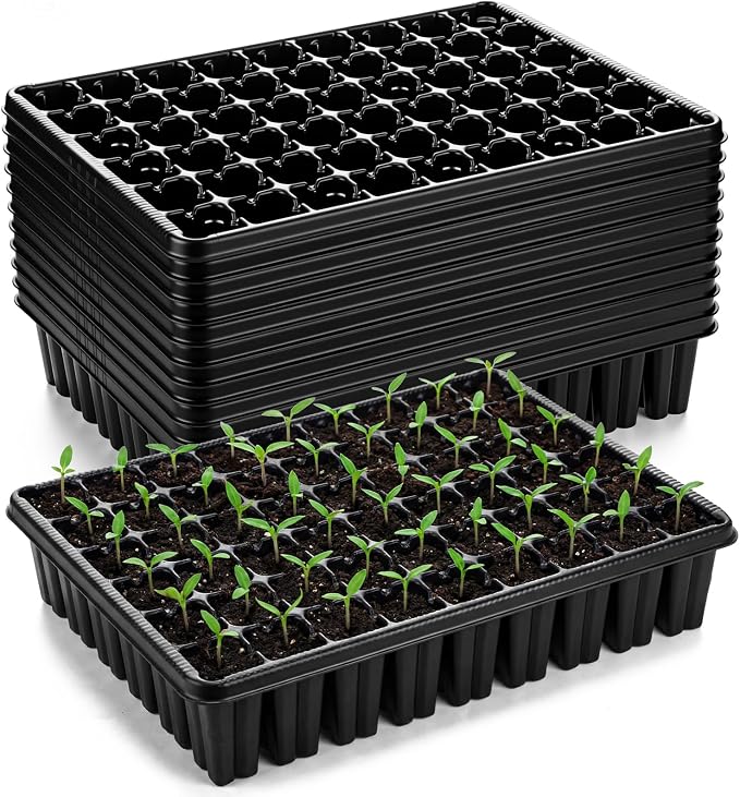 Baderke 12 Pack 2.8" Deep 54 Cell Seed Starter Trays, Thick Durable Plug Tray Big Cell Seed Starting Trays for 1015 Flat Tray Germination, 432 Cells Reusable Plant Propagation