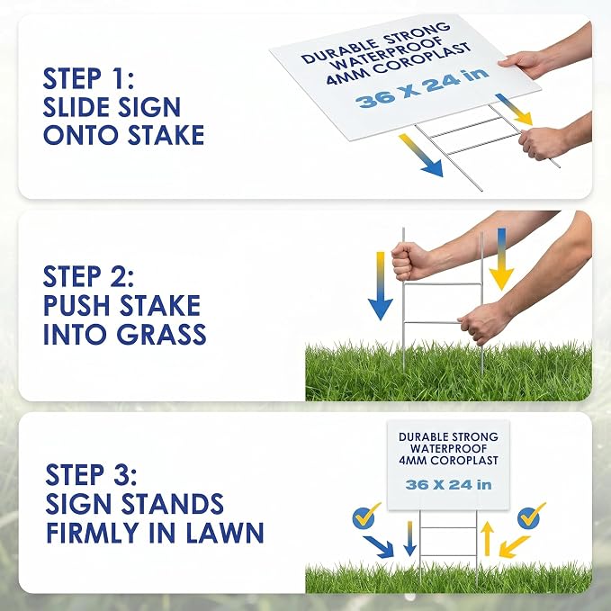 10 Pack Large Blank Yard Signs with Stakes 24x36 Inch, 4mm Thick Corrugated Plastic Lawn Sign Kit, White Poster Board with 10 Metal H-Stakes for Real Estate, Garage Sale, Birthday, Campaign