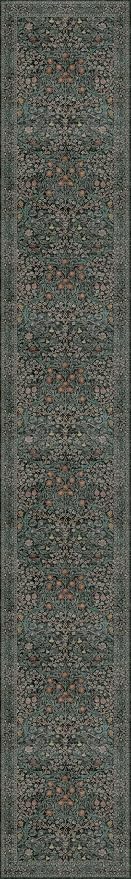 Dark Green Washable 3x20 Extra Long Runner Rug for Hallway Non Slip, Large Kitchen Indoor Floor Rugs for Entryway Hall Way, Soft Stain Resistant Low Pile Vintage Floral Carpet