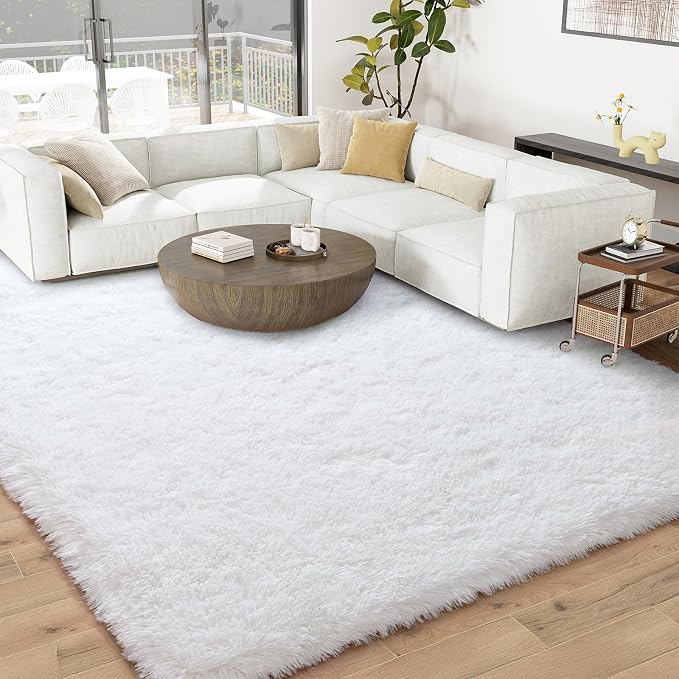 8x10 Large Area Rugs for Living Room, Fluffy Washable White | Upgrade Non-slip, 8 x 10 Big Shag Rug for Girls Bedroom Kids Nursery, Modern Shaggy Furry Carpet for Dorm, Flame Resistant