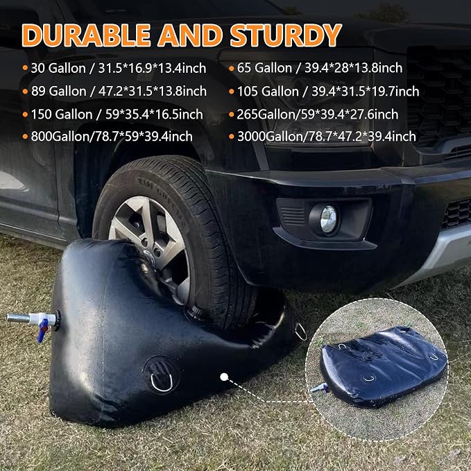 Rodelna Water Storage Bladder, Water Tank, 265GAL Foldable Portable Water Storage, Large Water Storage Containers with 3/4" PVC Spigot Kit for Camping, Garden, Emergency Water Storage