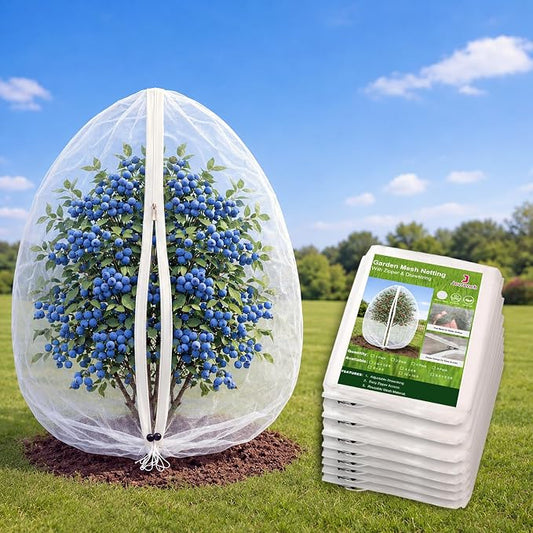 Jevrench 8 Pack 2.6 x 3.6ft Garden Netting for Plants, Fruit Tree Netting with Zipper & Drawstring, Bird Netting for Garden Protection, Blueberry Bushes, Tomato Plants & Fruit Trees