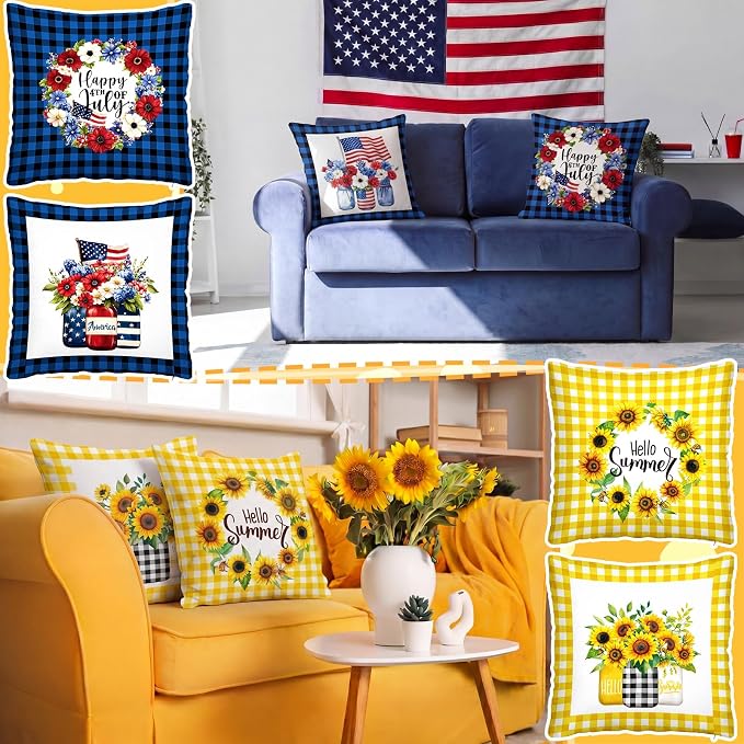 Mindsoft 20 Pcs Holiday Pillow Covers 18 x 18 Easter Pillow Cover Spring Summer 250th Anniversary Pillowcase Decorative Seasonal Cushion Case for Farmhouse Home Sofa(Watering Can)