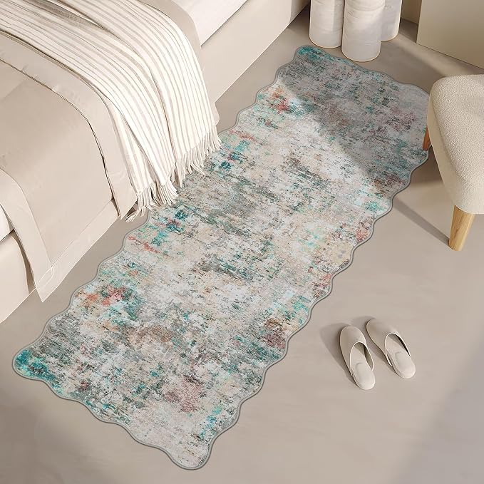 ROYHOME Modern Abstract 2x6 Scalloped Runner Rug Washable Non Slip Stain Resistant Rug for Hallway Kitchen Bedroom Non Shedding Low Pile Indoor Floor Cover,Colorful