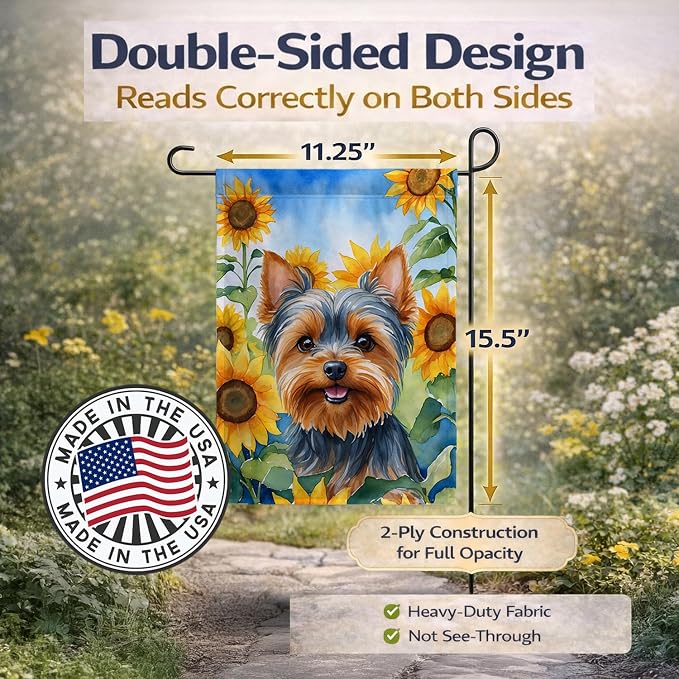 Caroline's Treasures DAC6178GF Yorkshire Terrier in Sunflowers Garden Flag Mailbox Flag Decorative Yard Flag Banner Outside Patio Artwork Yard Flower Beds, Garden Size, Multicolor