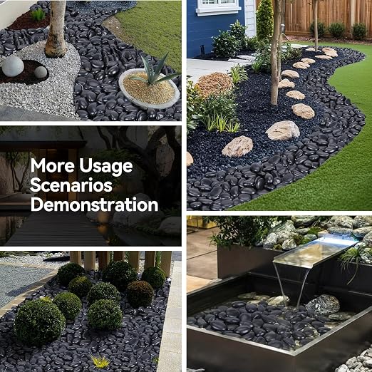 Pulovin 40 lbs Black Stones for Plants Indoor, 2-3 Inch Decorative River Rocks for Plants, Flower Pots, Vase, Polished Garden Stones for Outdoor Landscaping, Walkways, Yard