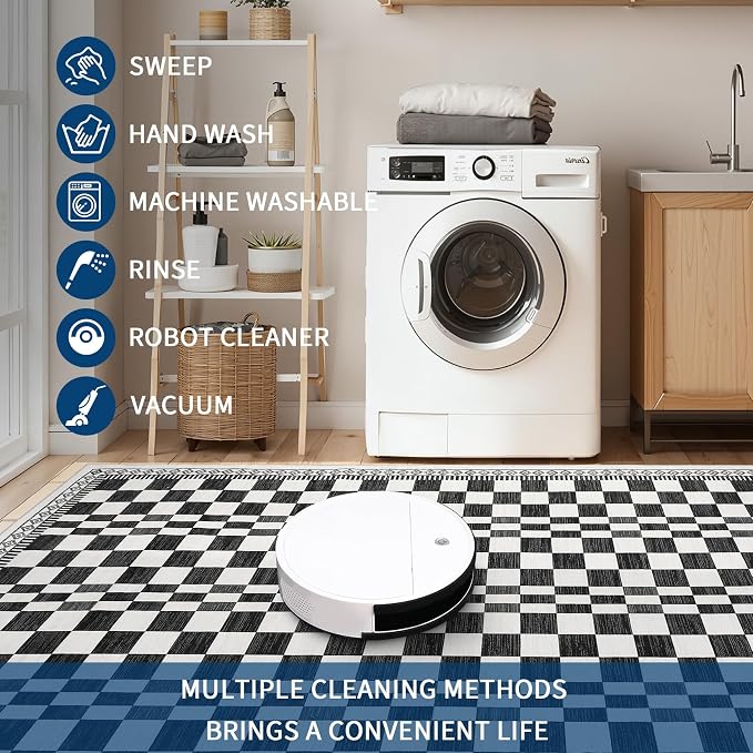 GarveeHome Kitchen Runner Rug 2x6, Modern Black and White Checkered Rug | Washable Non-Slip Carpets for Kids Room, Contemporary Abstract Low Pile Nursery Rug for Bedside Laundry Classroom Bathroom