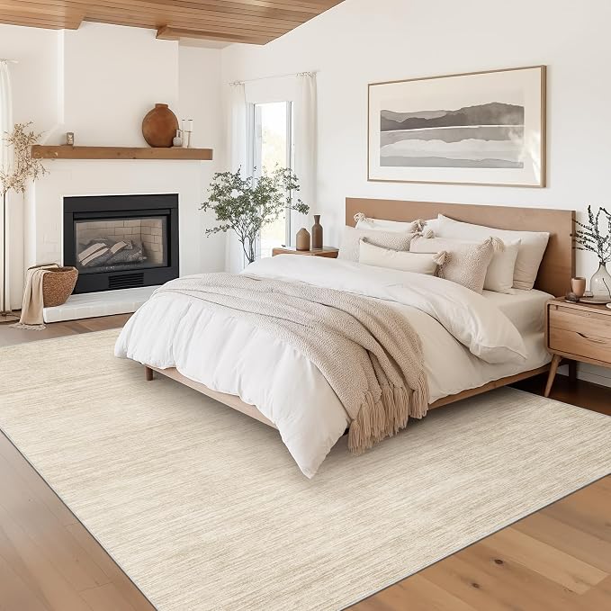 Valenrug Washable Rugs 5x7, Non Slip Large Area Rugs for Living Room, Beige | Soft Low Pile, Thin & Lighweight Carpet, Folable Stain Resistant Modern Indoor Floor Mat for Bedroom, Dining Room, Home Decor