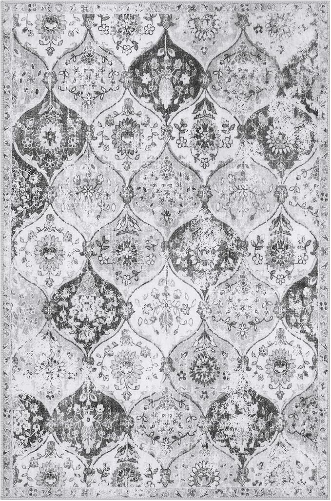 Lahome Moroccan 2x3 Rugs for Entryway, Soft Kitchen Rugs Non Slip Washable | Trellis Non-Slip Indoor Door Mat Ultra-Thin Small Throw Carpet for Bathroom Bedroom Entry Elise, Silver/Grey