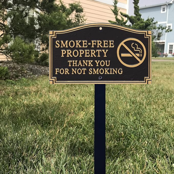 SmartSign Smoke Free Property Sign for Yard, Thank You for Not Smoking Garden Plaque | 5.75" x 9.5" Aluminum Plaque with 18" Black Lawn Stake, Premium No Smoking Sign, Made in USA