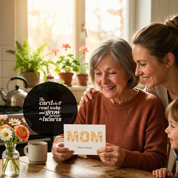 Mom Greeting Cards – 5 Sets of Gift Cards with White Envelope Each, Embedded with Wildflower Seeds, Plantable and Writable Greeting Cards for Mom's Day, Appreciation to Her, Mother's Birthday Gift