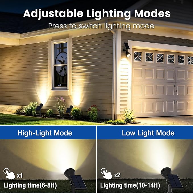JEJOT 4 Pack Solar Lights Outdoor Waterproof,Warm White Light,2 Lighting Modes,Solar Powered Spotlights for Yard Garden Solar Spot Lights for Flag Landscape Auto On/Off
