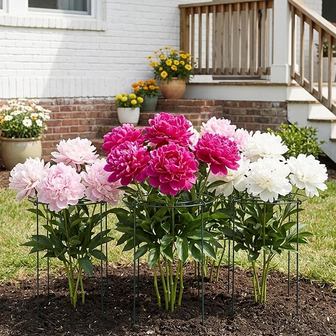 Peony Cages and Supports - 8 Pack Plant Support Ring with 4 Legs 11.8" Dx17.7 H Round Potted Flower Grow Trellis Indoor Outdoor Garden Heavy Duty Metal Stakes for Rose Hydrangea Vegetables