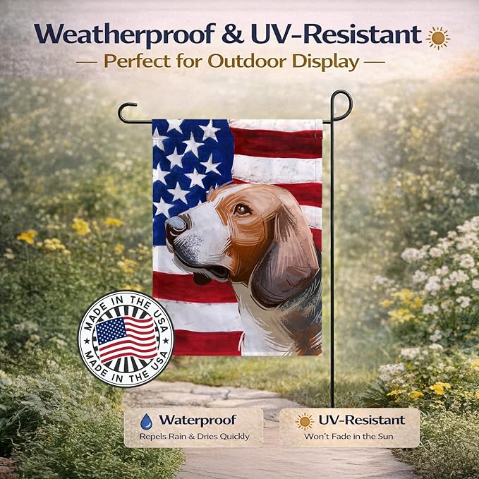 Caroline's Treasures CK6700GF Serbian Tricolour Hound Dog American Flag Garden Flag Mailbox Flag Decorative Yard Flag Banner Outside Patio Artwork Yard Flower Beds, Garden Size, Multicolor