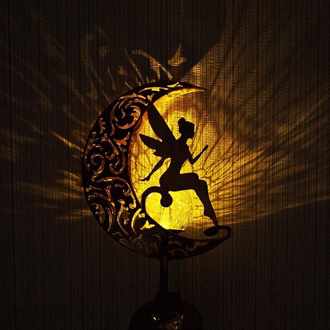 Solar Garden Lights Pathway Stake Lights Waterproof, Gift for Women Mom Grandma Wife Daughter, Moon Fairy Glass Globe with Angel Decor, Outdoor Decor Lights for Walkway, Yard, Lawn, Patio or Courtyard