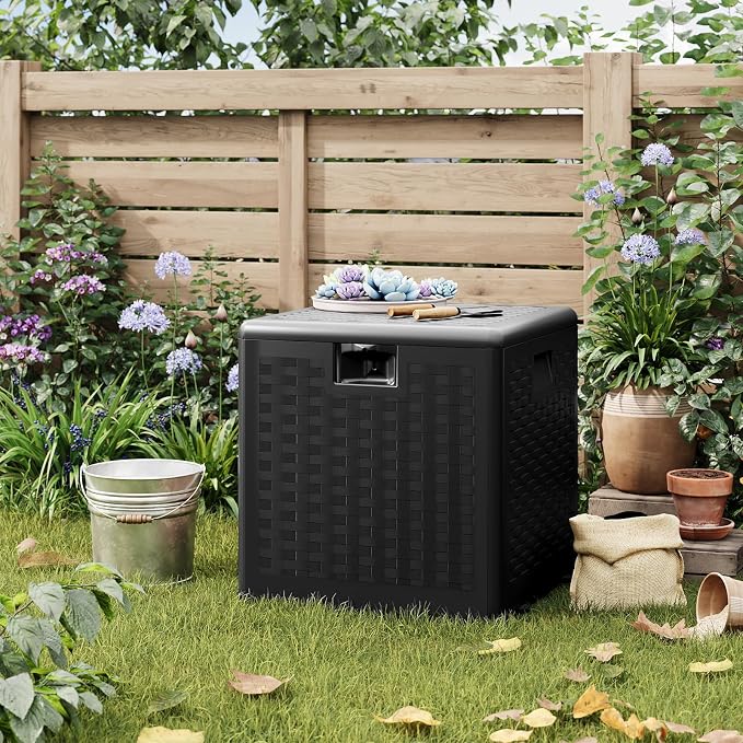 IDEALHOUSE 28 Gallon Resin Deck Box, Weatherproof and UV Resistant Outdoor Storage Box, Lockable Outdoor Storage Bin for Patio Cushions, Garden Tools, Pool Supplies, Package Delivery