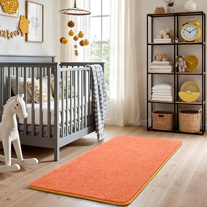 Keeko 2x4 Area Rugs for Living Room,Soft Washable Memory Foam Bedroom Rug | Indoor Throw Rug Low Pile Minimalist Non Slip Carpet for Kids Nursery Classroom Dorm Room Home Decor Orange and White