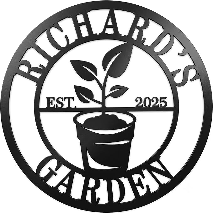 Personalized Garden Signs with Family Name and Established Year, Custom Last Name Metal Plant Pot Wall Decor for Vegetable Garden, Yard, Patio, Greenhouse, Rustic Farmhouse Gift