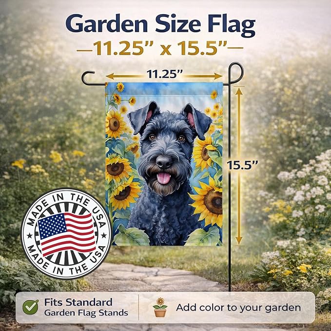 Caroline's Treasures DAC6106GF Kerry Blue Terrier in Sunflowers Garden Flag Mailbox Flag Decorative Yard Flag Banner Outside Patio Artwork Yard Flower Beds, Garden Size, Multicolor