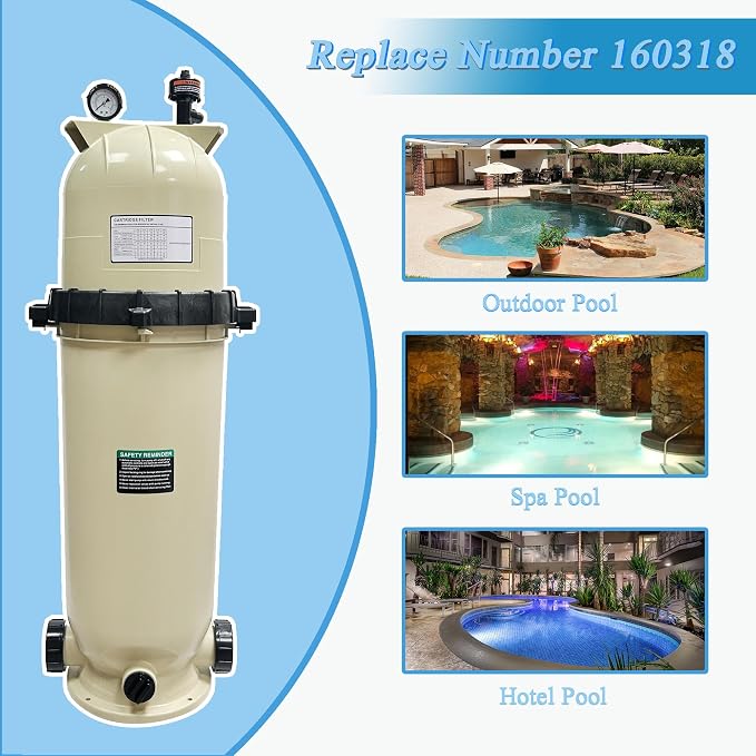 EC-160318 Cartridge Pool Filter Compatible with Pentair Clean & Clear CC200 | 200 GPM | 200 Sq.Ft.with Cartridge & Gauges,Almond