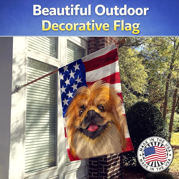 Caroline's Treasures CK6639CHF Pekingese Dog American Flag House Flag Large Porch Sleeve Pole Decorative Outside Yard Banner Artwork Wall Hanging, Polyester, House Size, Multicolor