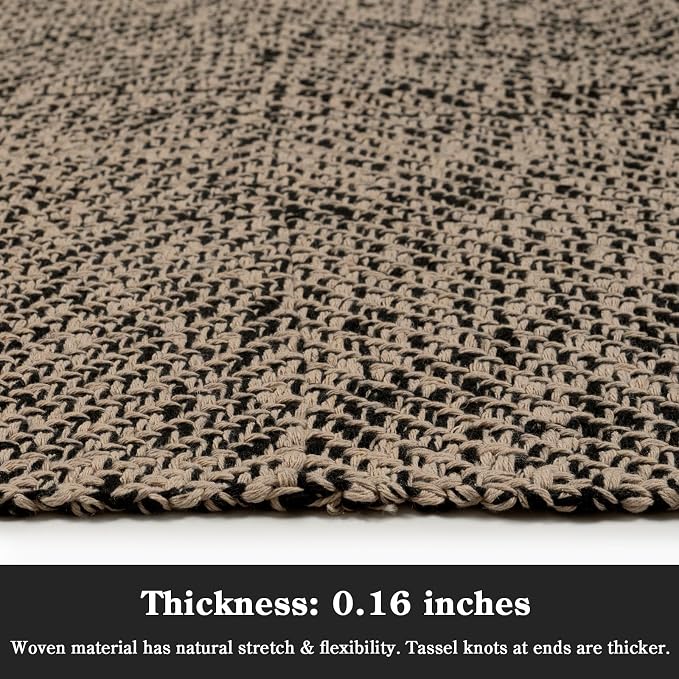 Rug Runners for Hallways, Boho Washable Kitchen Runner Rugs | 2.6' x 10' Farmhouse Indoor Entry Hall Carpet, Natural/Black Modern Hand Woven Bathroom Runner Rug for Entrance Porch Decor