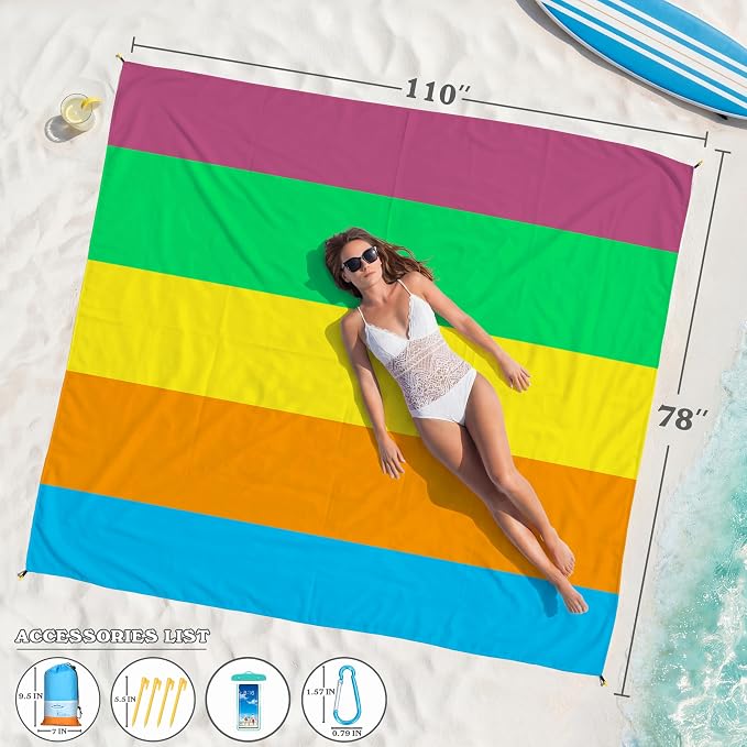 Famstar Beach Blanket Oversized Extra Large 78"X81"/10'X9',Waterproof Sandproof Beach Blanket 2-8 Adults Lightweight Durable for Travel Camping Hiking Picnic