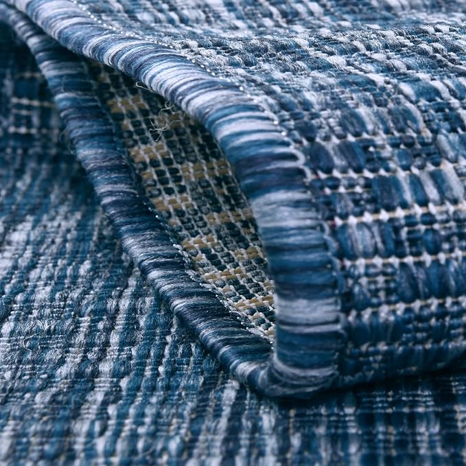 Unique Loom Collection Casual Transitional Solid Heathered Indoor/Outdoor Flatweave Area Rug (2' x 8' Runner, Blue/Navy Blue)