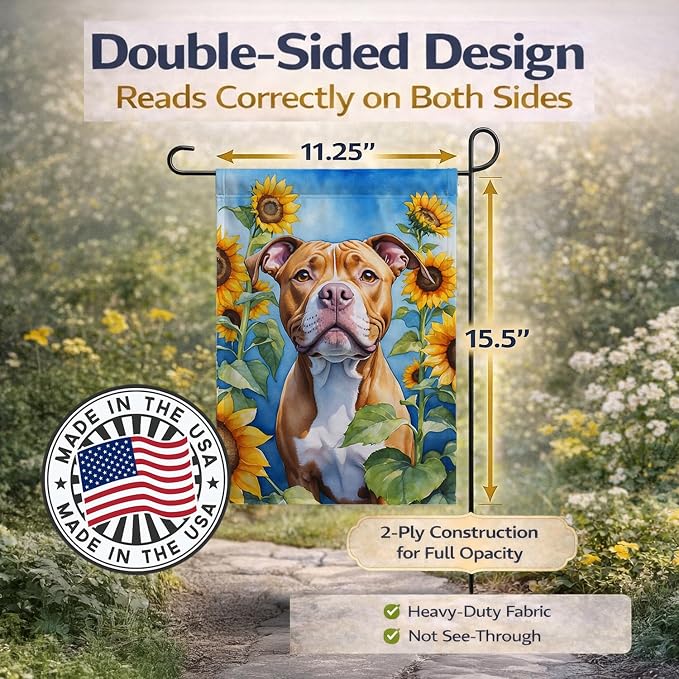 Caroline's Treasures DAC6133GF Pit Bull Terrier in Sunflowers Garden Flag Mailbox Flag Decorative Yard Flag Banner Outside Patio Artwork Yard Flower Beds, Garden Size, Multicolor