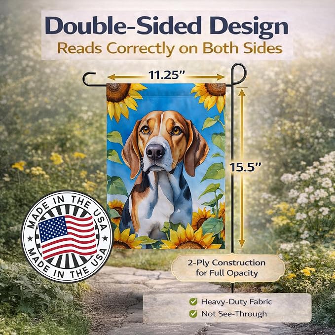 Caroline's Treasures DAC6009GF American Foxhound in Sunflowers Garden Flag Mailbox Flag Decorative Yard Flag Banner Outside Patio Artwork Yard Flower Beds, Garden Size, Multicolor