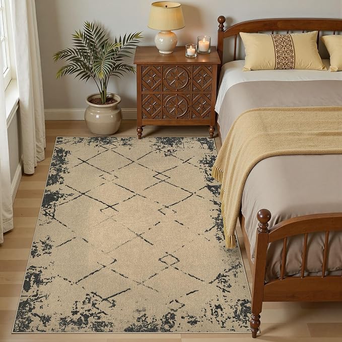 UERMEI 4x6 Outdoor Jute Area Rug Patio Neutral Washable Modern Brown | Easy Non Slip Pet Friendly Indoor Farmhouse Carpet for Living Room Bedroom Dining Backyard