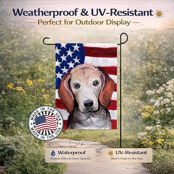 Caroline's Treasures CK6517GF Estonian Hound Dog American Flag Garden Flag Mailbox Flag Decorative Yard Flag Banner Outside Patio Artwork Yard Flower Beds, Garden Size, Multicolor
