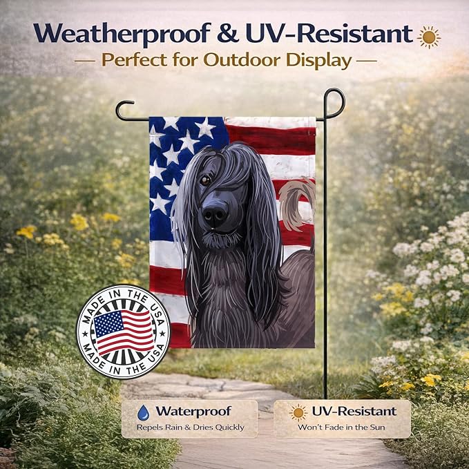 Caroline's Treasures CK6732GF Taigan Dog American Flag Garden Flag Mailbox Flag Decorative Yard Flag Banner Outside Patio Artwork Yard Flower Beds, Garden Size, Multicolor