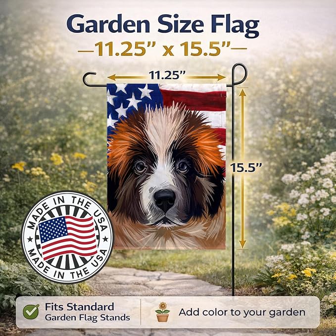 Caroline's Treasures CK6622GF Moscow Watchdog Dog American Flag Garden Flag Mailbox Flag Decorative Yard Flag Banner Outside Patio Artwork Yard Flower Beds, Garden Size, Multicolor