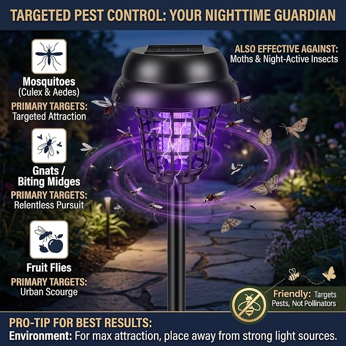 4 Pack Solar Bug Zapper Outdoor Waterproof Mosquito Repellent Outdoor Patio Mosquito Trap & Killer for Moths, Gnats, Flies, Small Flying Insect, Solar Powered Fly Zapper for Garden, Patio, Backyard