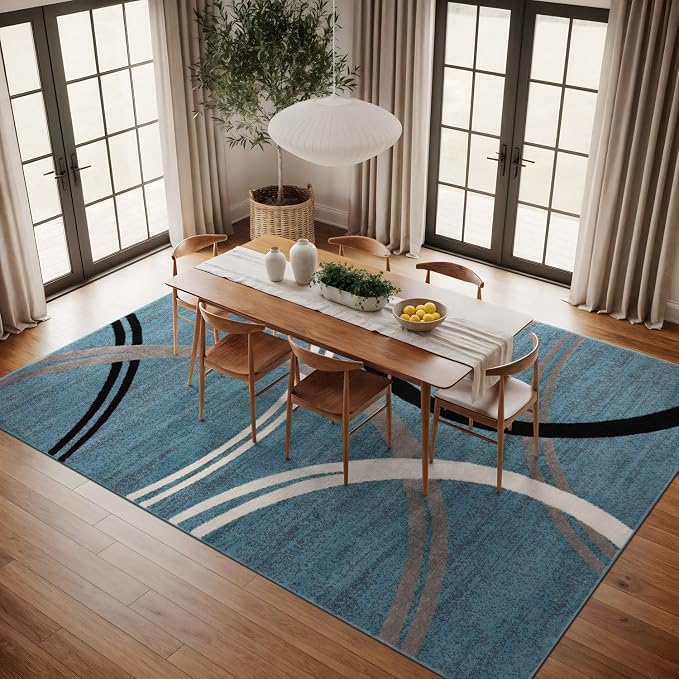 Rugshop Wavy Circles Modern Fade-Resistant Area Rug Blue 8'8" x 12' | High Traffic,Fade Resistant, Living Room, Bedroom, Dining Room, Large Areas,Basement,Open Spaces,Kitchen,Oversized Area Rug