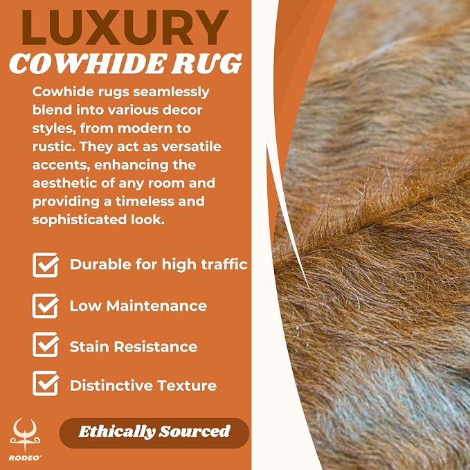 rodeo Genuine Cowhide Rug - Real Cow Hide Rug Large for Living Room & Bedroom - Western Rugs for a Natural Western Home Decor Ambiance - Rustic Cow Print Carpet Decor - 5x7 ft, Brown