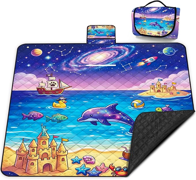 Poedist Extra Large Picnic Blanket Waterproof,80"x 80"Foldable Machine Washable Beach Blanket,Outdoor Blanket for 6-8 Adults, for Indoor Crawling,Park Beach,Camping,Hiking,Family Travel(Starry)