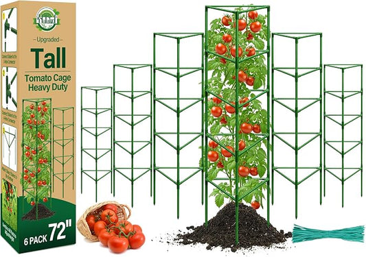 Halatool 72" Extra Tall Tomato Cages, 6 Pack Adjustable Stakes for Garden | Heavy duty steel plant support for climbing Plants, Large Trellis for Outdoor Raised Garden Bed Vegetables Flowers Fruits