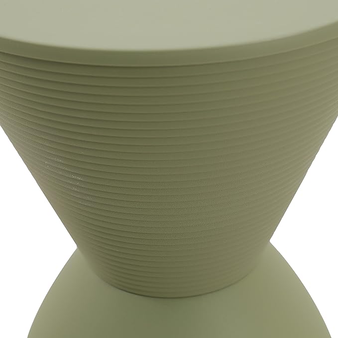 LeisureMod Modern Hourglass Side Table - ABS Shell Drum End Table with Storage for Indoor & Outdoor Use, Olive Green