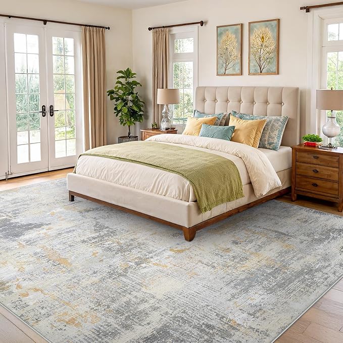AMADA HOMEFURNISHING 9x12 Area Rugs for Living Room, Modern Large Area Rugs with Non-Slip Backing & Low Pile, Neutral Soft Washable Rug for Nursery, Bedroom, Dinning Room, Playroom, Beige