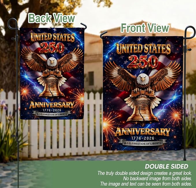 250th Anniversary Patriotic Design, 250 Anniversary Usa Flag, 1776-2026 Commemorative, Front And Back Print, Garden Flags For Outside 3 (30x40 Inch)