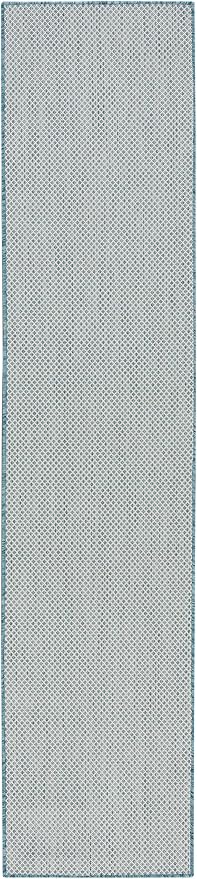 Nourison Home Courtyard Ivory Aqua 2' x 6' Area Rug - Easy Clean, Non Shedding, Bed Room, Living Room, Dining Room, Kitchen (6' Runner)