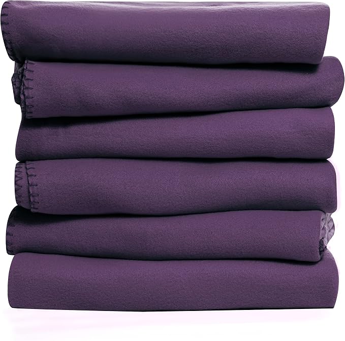 Fleece Throw Blanket Set Bulk for Travel Kids Outdoor Wedding Pet (Purple, Pack of 6 50x60 Inches)
