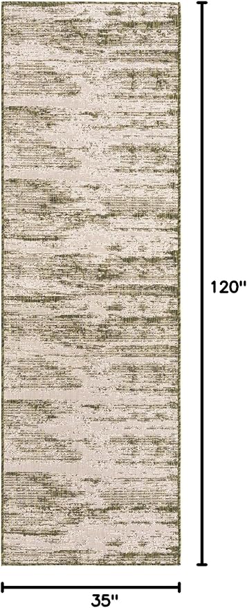 Unique Loom Outdoor Modern Collection Area Rug - Cartago (2' 11" x 10' Runner, Green/ Ivory)