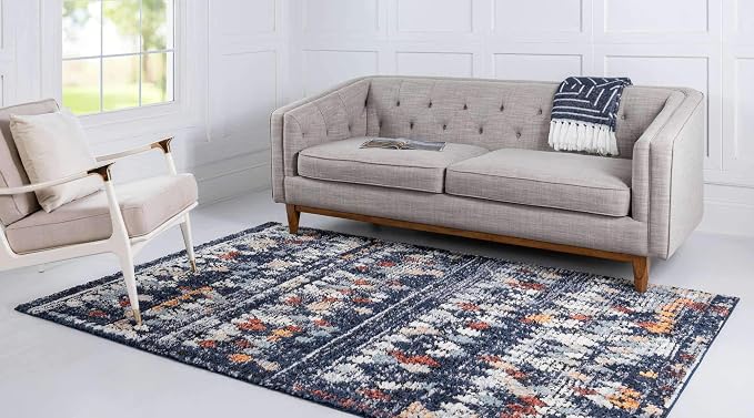 Unique Loom Morocco Collection Abstract Border, Diamond, Bohemian Area Rug (2' 2 x 3' 0 Rectangular, Navy Blue/Black)