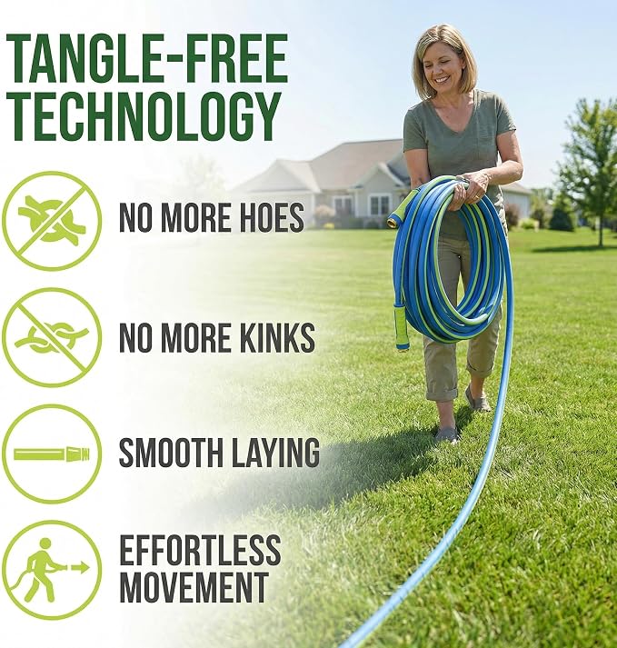 PremiumPro 50FT 5/8" Heavy Duty Reinforced Garden Hose, Large Flow,600 PSI Burst Pressure, Four Layer Hybrid Polymer Anti Kink with 360 Swivel Brass Connectors and handle for yard,washing & irrigation
