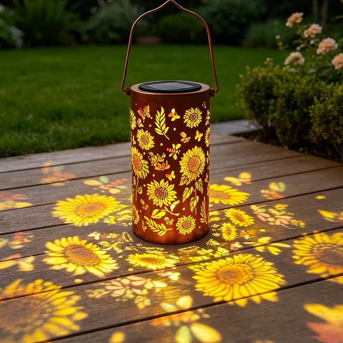 Sunflower Colorful Solar Lantern Outdoor Waterproof, Garden Decor Gifts for Women Mom Grandma, Hanging Solar Lantern Lights Metal Decoration Outside for Yard, Patio, Backyard, Porch