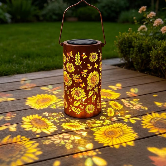 Sunflower Colorful Solar Lantern Outdoor Waterproof, Garden Decor Gifts for Women Mom Grandma, Hanging Solar Lantern Lights Metal Decoration Outside for Yard, Patio, Backyard, Porch